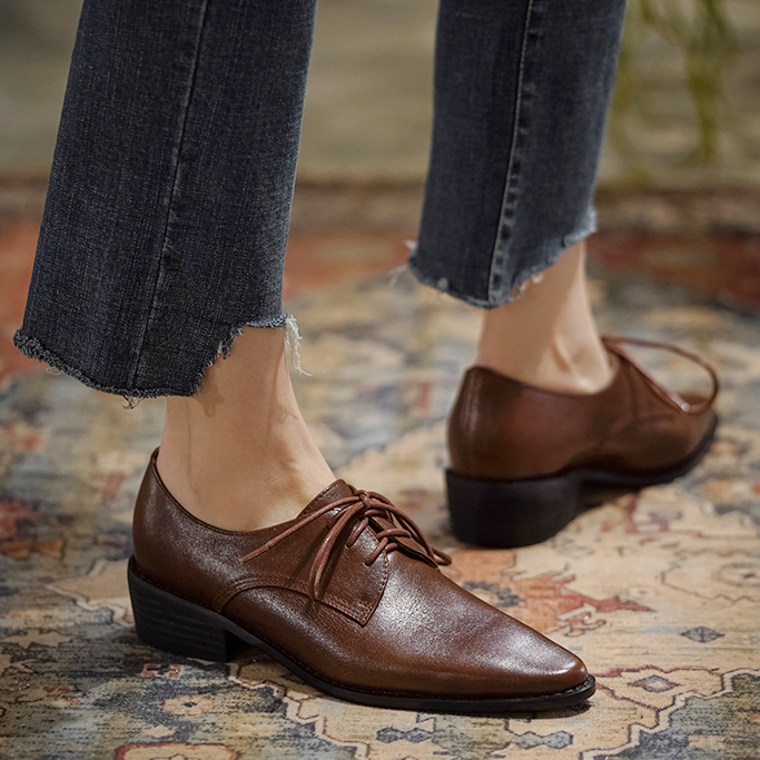 Oxford Lace Up Women - Sepatu wanita berbahan kulit sapi LIHUAMAO,