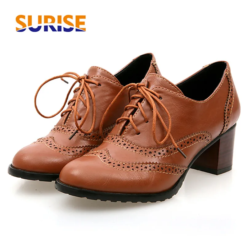 Oxford Lace Up Women - British Women Oxfords sepatu hak tinggi
