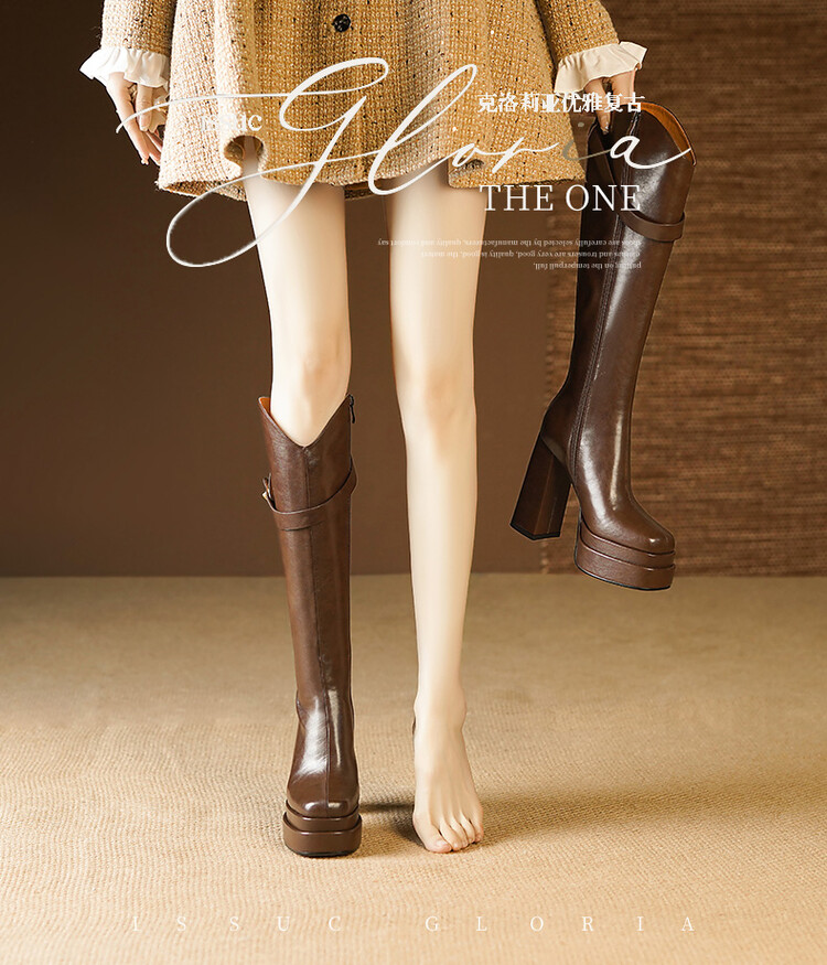 Knee High Boots Women - Sepatu Bot Setinggi Lutut Kulit Lembut