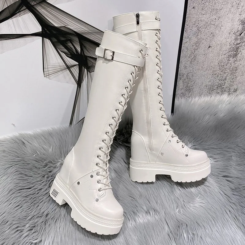 Sepatu Bot Setinggi Lutut Plat - Knee High Boots Women ulasan dan harga